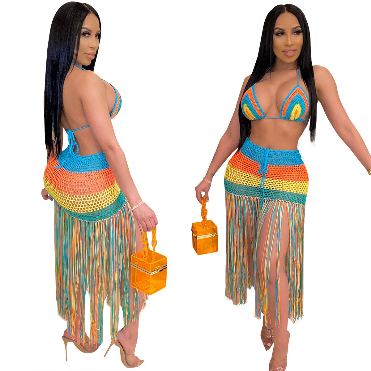 Cross-Border E-Commerce Ebay Hot Sale European And American Women'S Sexy Handmade Crocheted Tassel Casual Suit Swimsuit Coverall 5 Stars