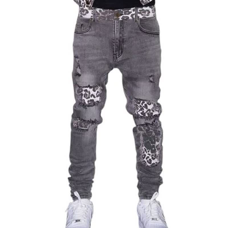 Men's Slim Fit Distressed Patchwork Jeans