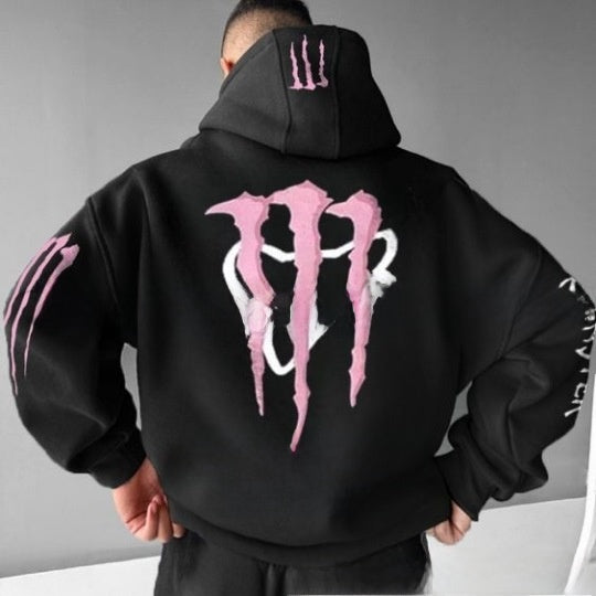 Men's hooded sweatshirt with scratch print