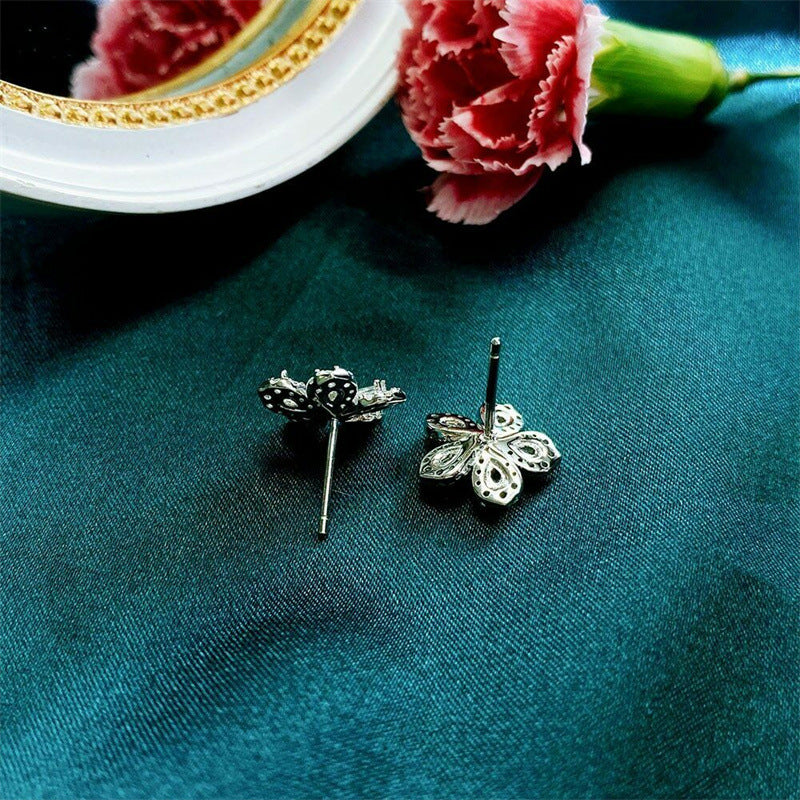 Womens Korean-style Minimalist Micro-pave Full-zircon Stud Earrings