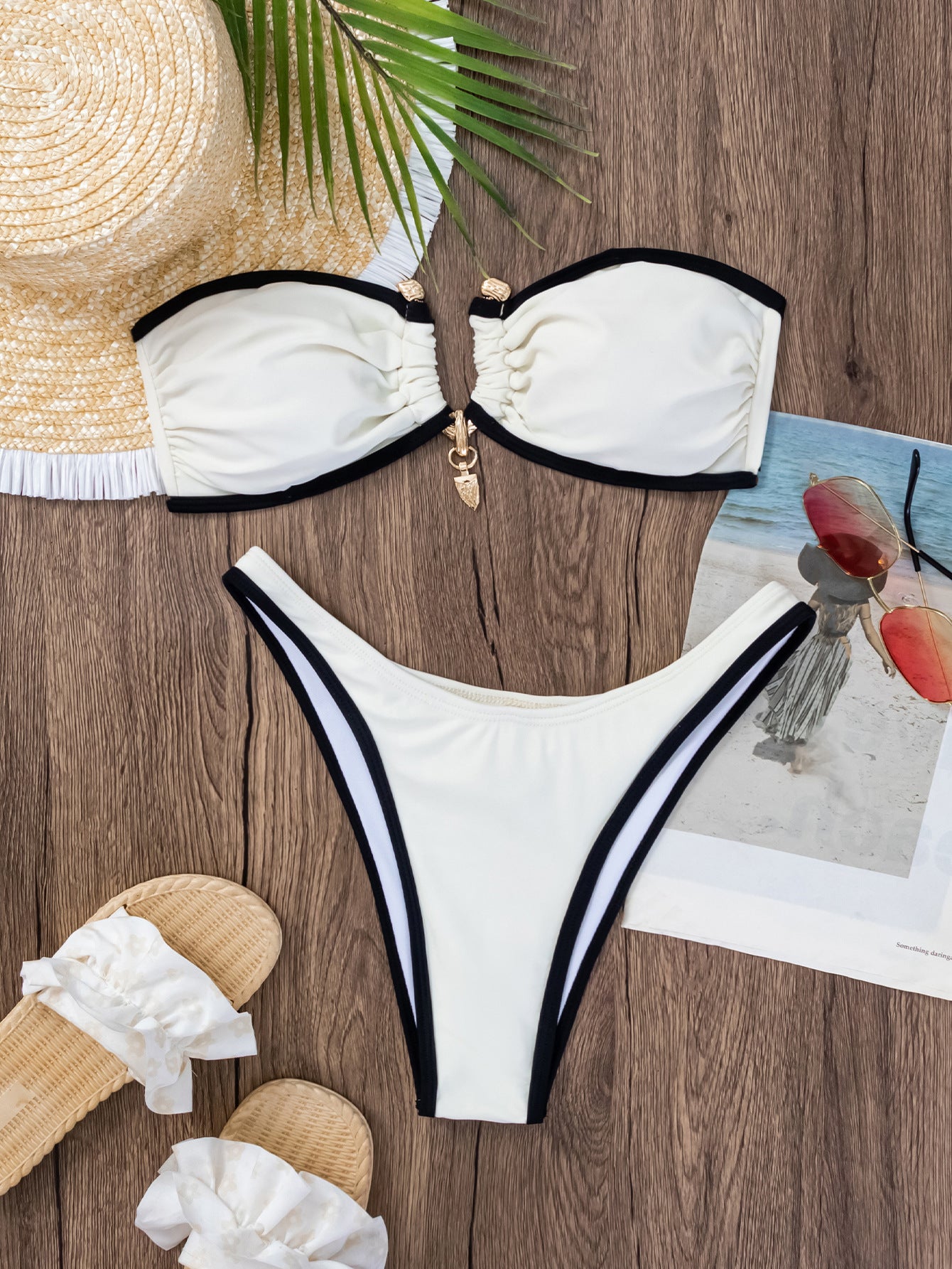 Women's Fashion Color Contrast Tube Top Bikini