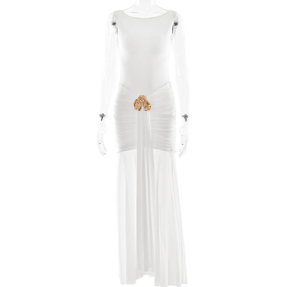 Women's Solid Color Sleeveless Backless Split Waist Dress