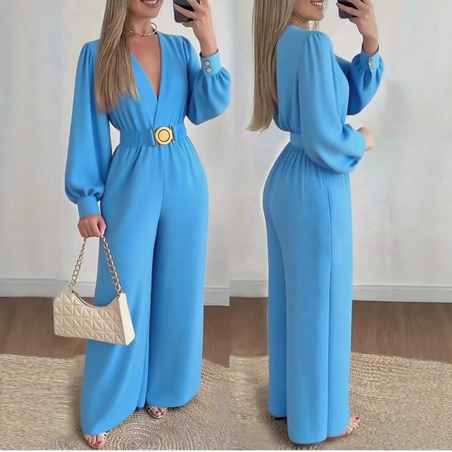 Women's Slim-fit Fashionable Deep V-Neck Jumpsuit