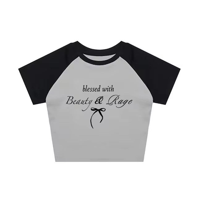 Sexy Navel T-shirt Letter Print Casual All-matching Tops