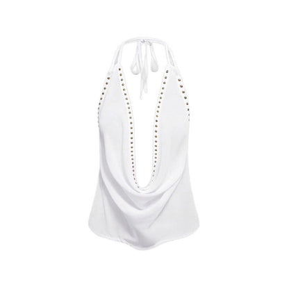 Solid-color Top With Studs Sexy Womens Clothing
