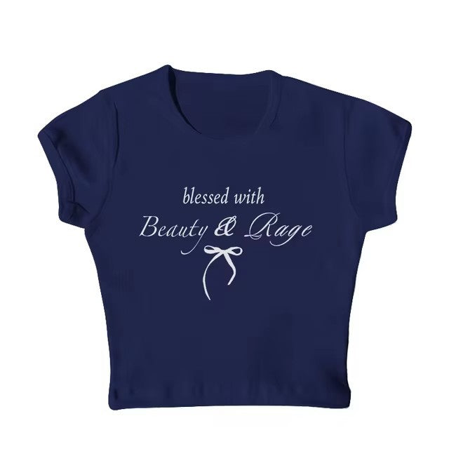 Sexy Navel T-shirt Letter Print Casual All-matching Tops