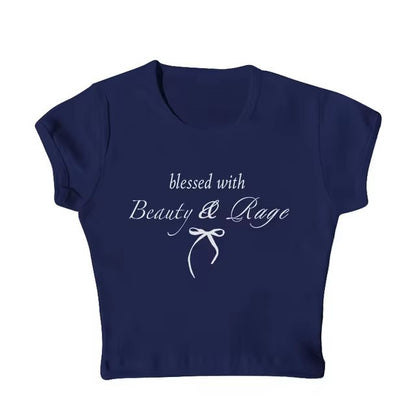 Sexy Navel T-shirt Letter Print Casual All-matching Tops
