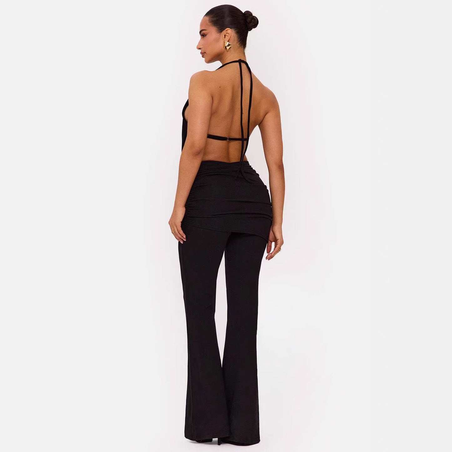 Solid-color Halter V-neck Set For A Chic Elegant