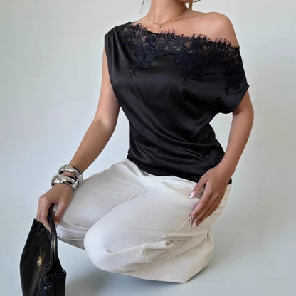 Irregular Hem Short-Sleeve Defined-Waist Elegant Top For Women