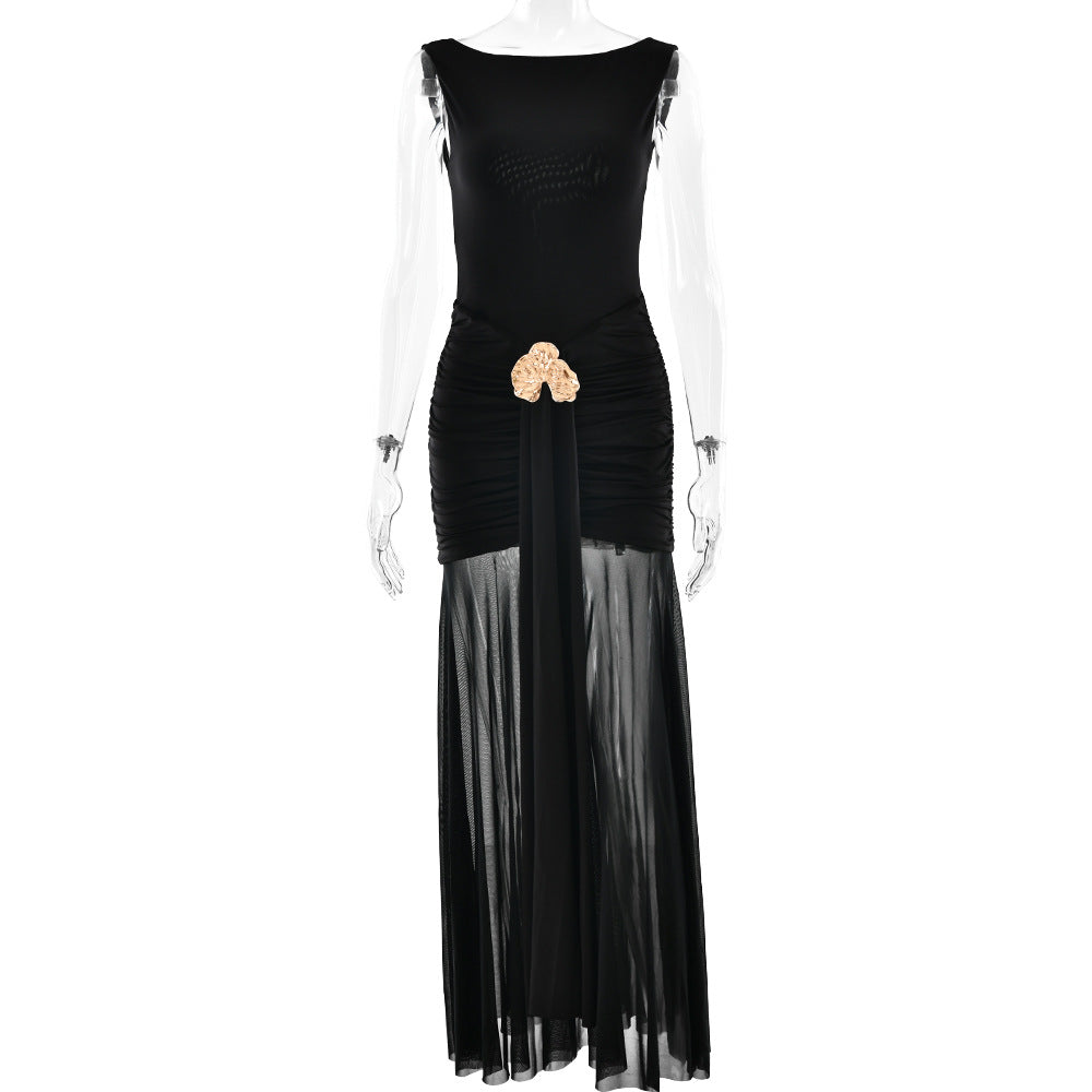 Women's Solid Color Sleeveless Backless Split Waist Dress