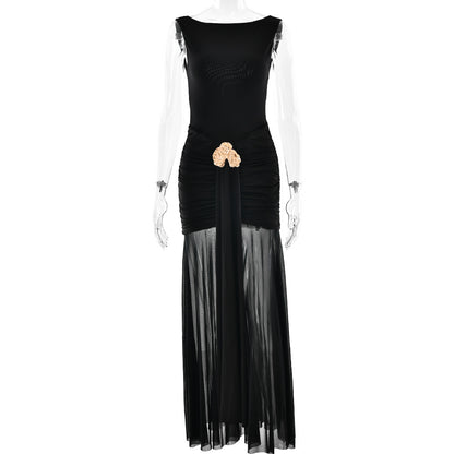 Women's Solid Color Sleeveless Backless Split Waist Dress