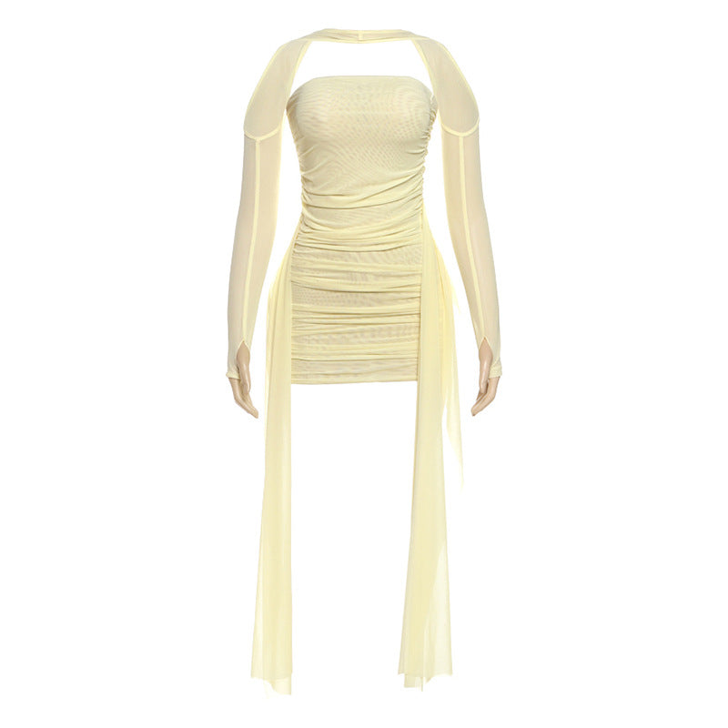 Women's Halter Neck Ruffle Dress with Scarf