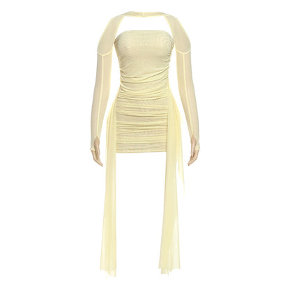 Women's Halter Neck Ruffle Dress with Scarf