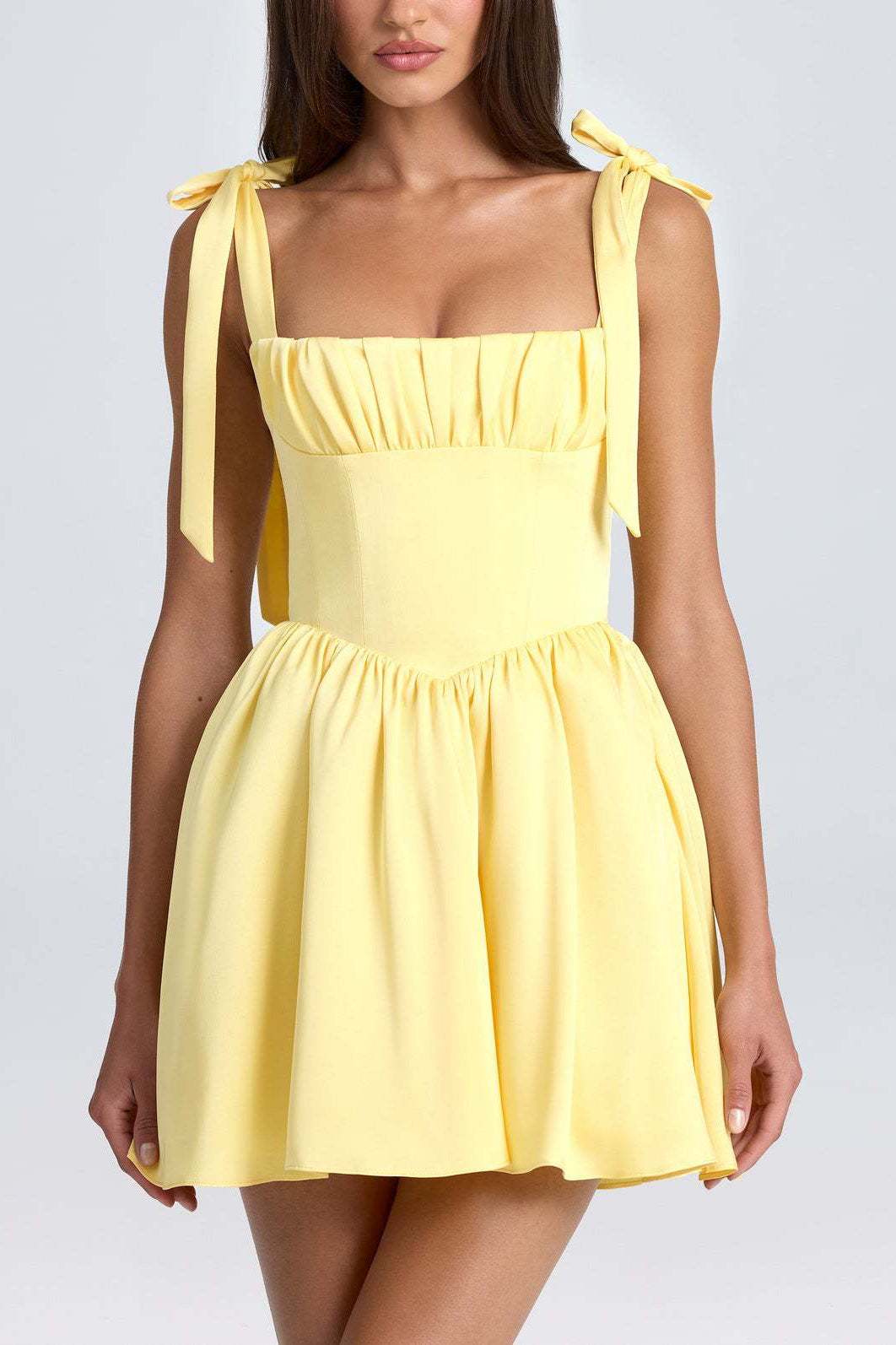 Bow-tied Strap Dress Summer Fashion Backless Square Collar High Waist Short Dress Beach Clothing For Women