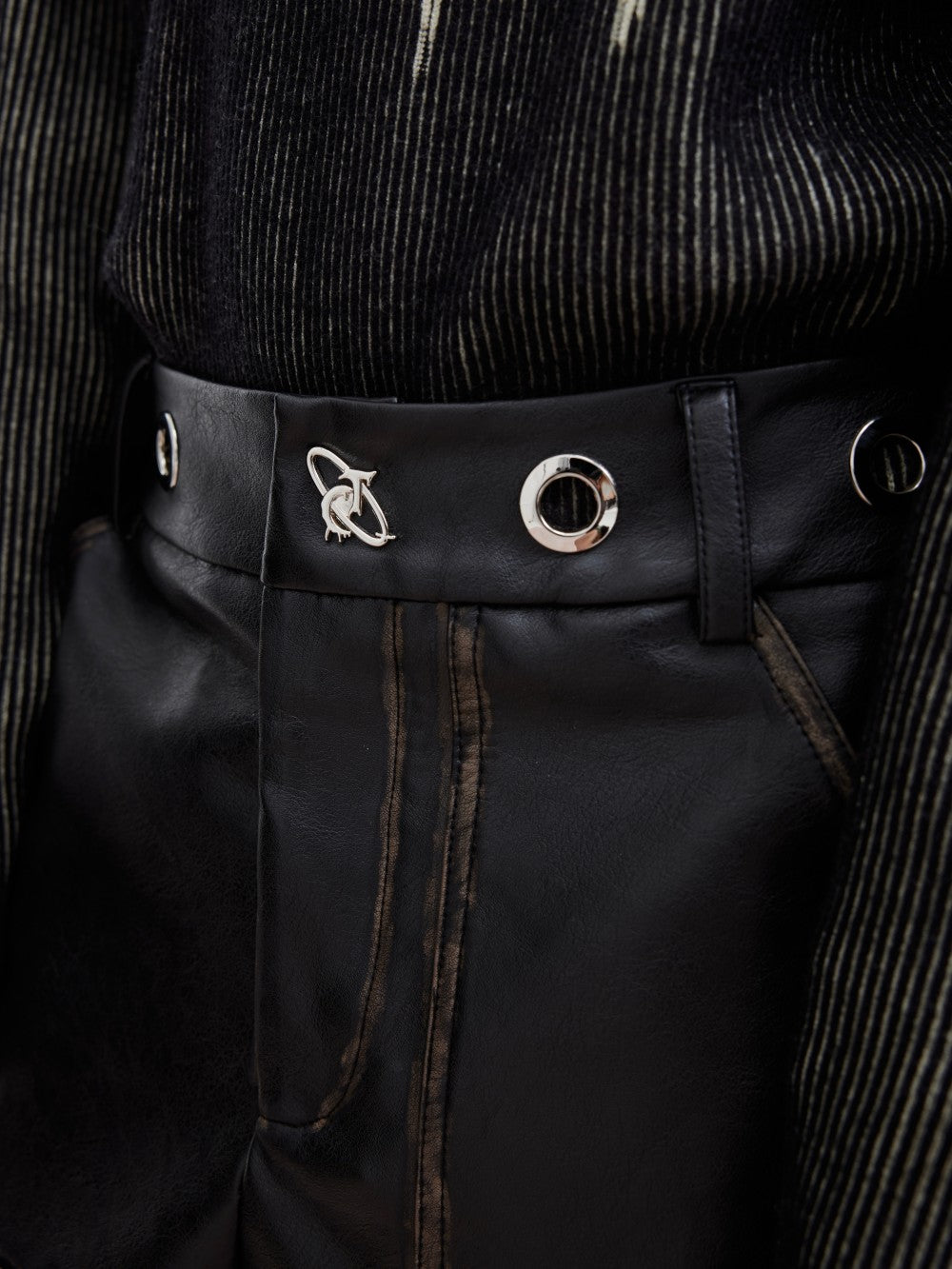 Retro Distressed PU Leather Matte Pants
