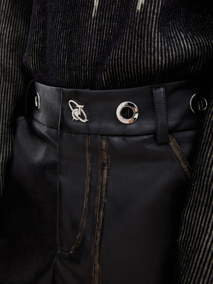 Retro Distressed PU Leather Matte Pants