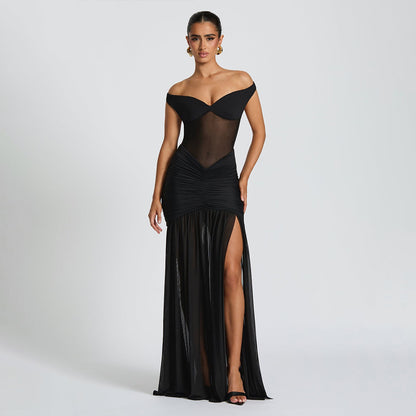 Mesh Pleated Slit Dress