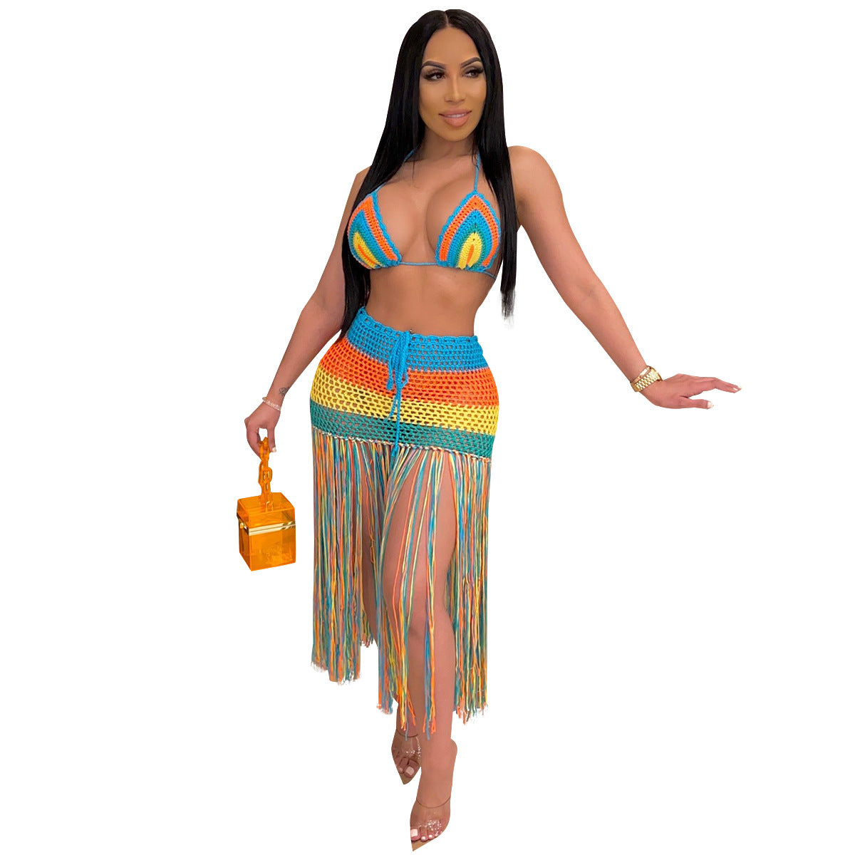 Cross-Border E-Commerce Ebay Hot Sale European And American Women'S Sexy Handmade Crocheted Tassel Casual Suit Swimsuit Coverall 5 Stars