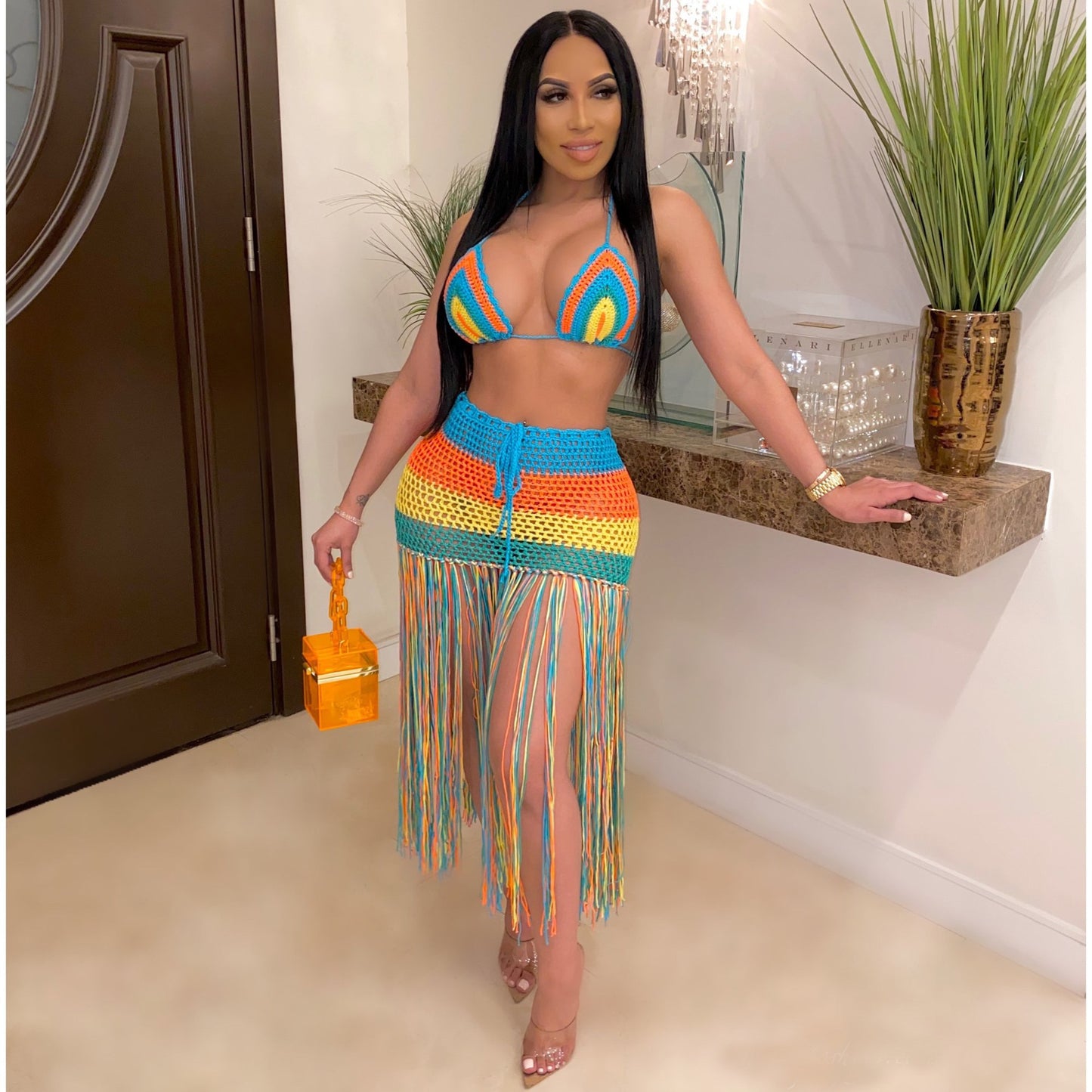 Cross-Border E-Commerce Ebay Hot Sale European And American Women'S Sexy Handmade Crocheted Tassel Casual Suit Swimsuit Coverall 5 Stars