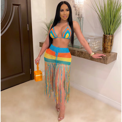 Cross-Border E-Commerce Ebay Hot Sale European And American Women'S Sexy Handmade Crocheted Tassel Casual Suit Swimsuit Coverall 5 Stars