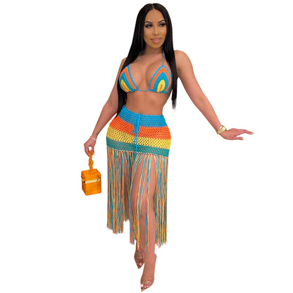Cross-Border E-Commerce Ebay Hot Sale European And American Women'S Sexy Handmade Crocheted Tassel Casual Suit Swimsuit Coverall 5 Stars
