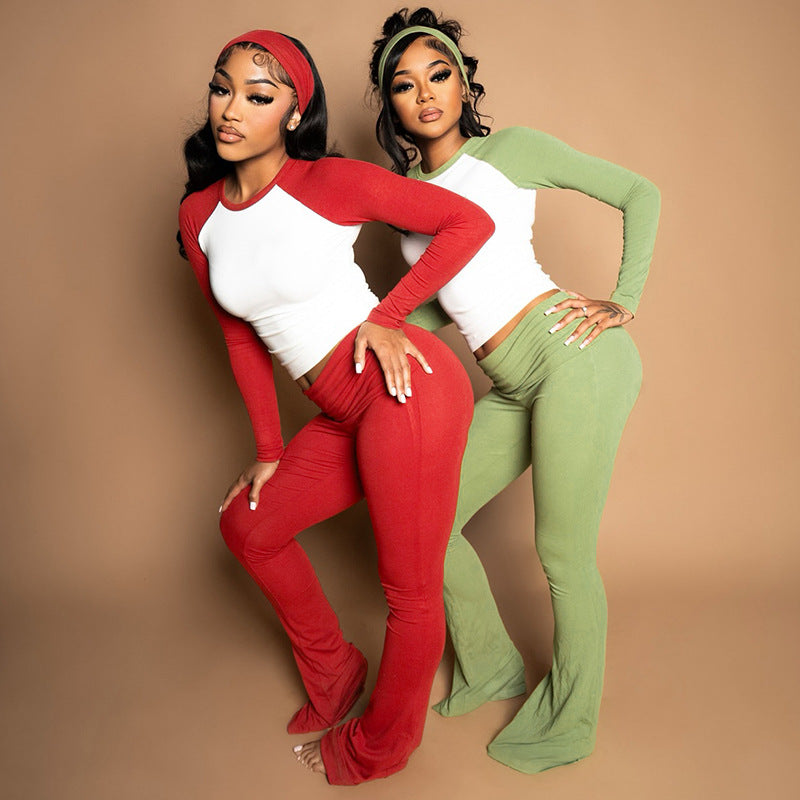 Fashionable Long-Sleeve Top And Pants Set For Christmas