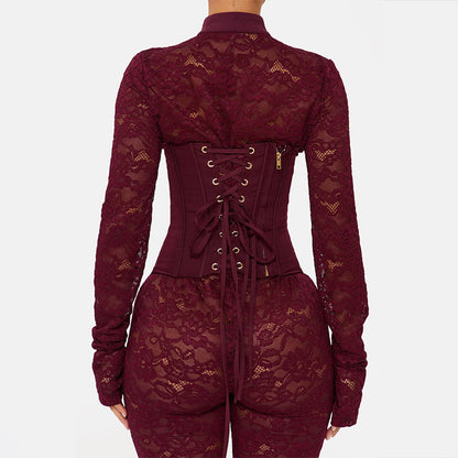 Fashionable Sexy Lace Hollow-Out Bodycon Jumpsuit Dress