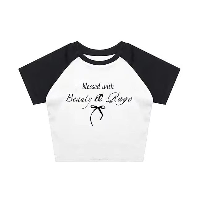Sexy Navel T-shirt Letter Print Casual All-matching Tops