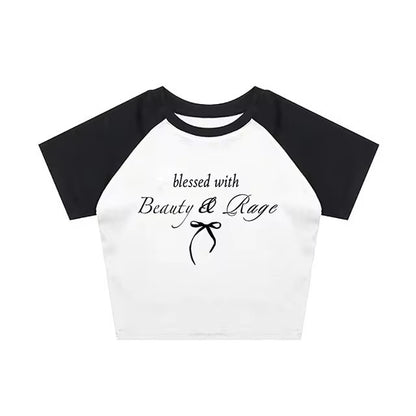 Sexy Navel T-shirt Letter Print Casual All-matching Tops