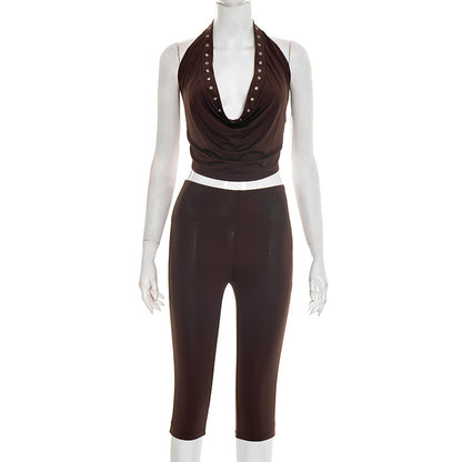 Strap-back High-waisted Capri Pants Set