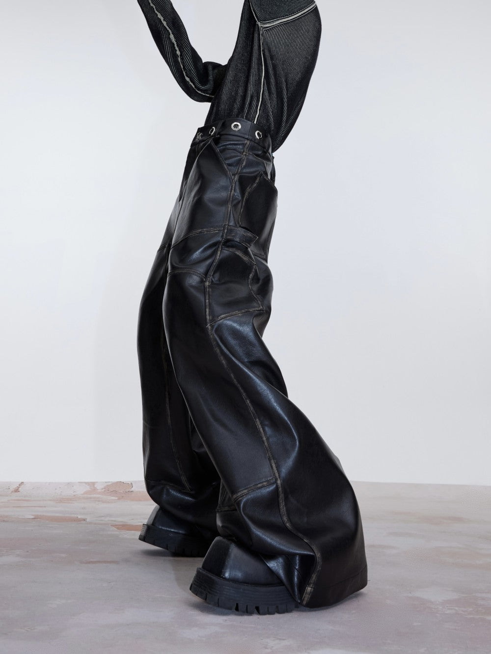 Retro Distressed PU Leather Matte Pants