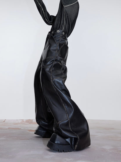 Retro Distressed PU Leather Matte Pants