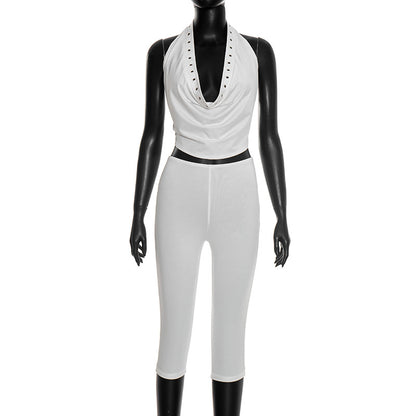 Strap-back High-waisted Capri Pants Set