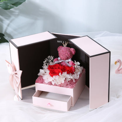 Chinese Valentine's Day Bear Preserved Flower Gift Box