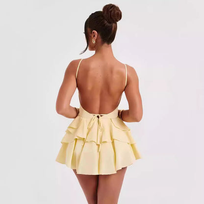 Elegant Ruffled Backless Dress Women