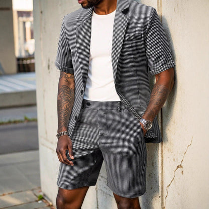 Mens Plaid Slim-Fit Business-Casual Suit Set