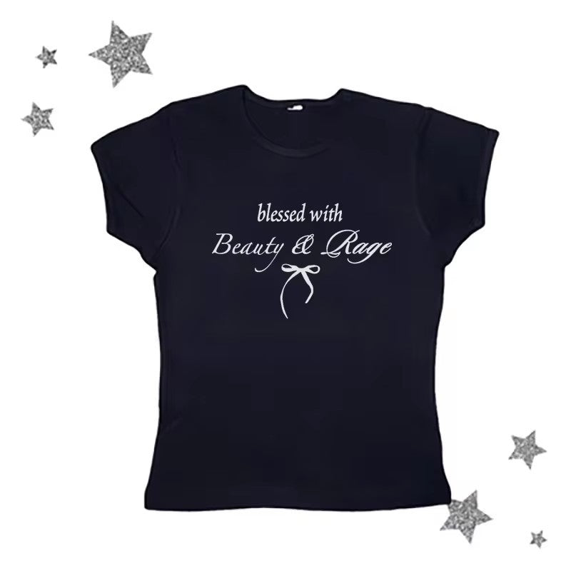 Sexy Navel T-shirt Letter Print Casual All-matching Tops