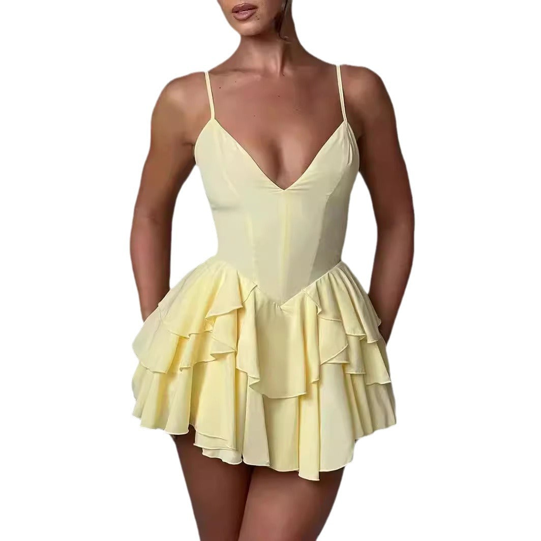 Elegant Ruffled Backless Dress Women