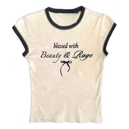 Sexy Navel T-shirt Letter Print Casual All-matching Tops