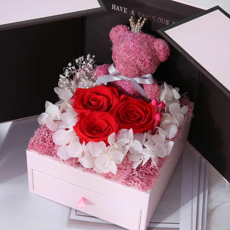 Chinese Valentine's Day Bear Preserved Flower Gift Box