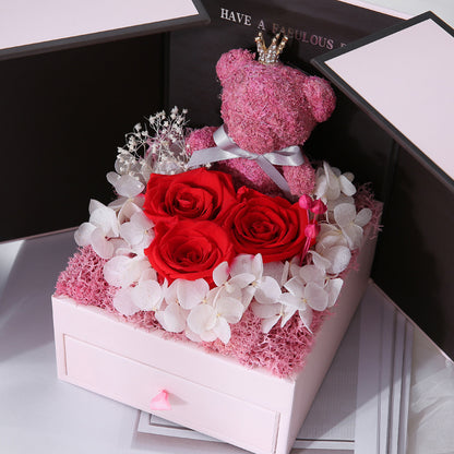 Chinese Valentine's Day Bear Preserved Flower Gift Box
