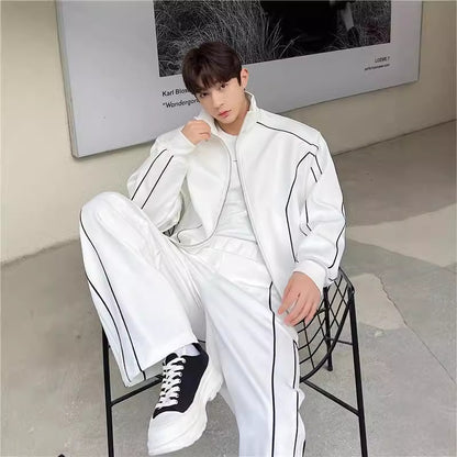 Sleek Edgy Casual Wide-leg Pants Sports Suit With Wide-leg Pants