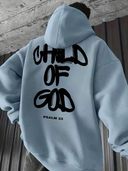 Mens Letter-Print Hoodie With Fleece-Lined Pullover Top