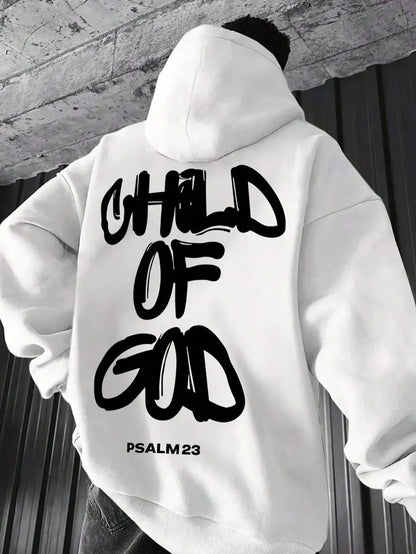 Mens Letter-Print Hoodie With Fleece-Lined Pullover Top