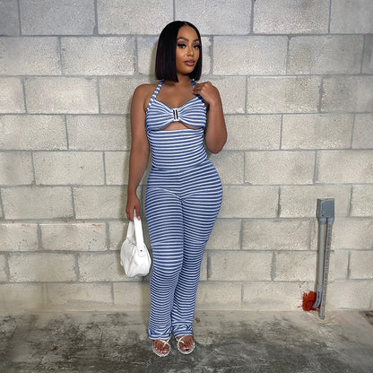 Outerwear Paired With Slim-fit Pencil Pants Two-piece Jacquard Striped Set