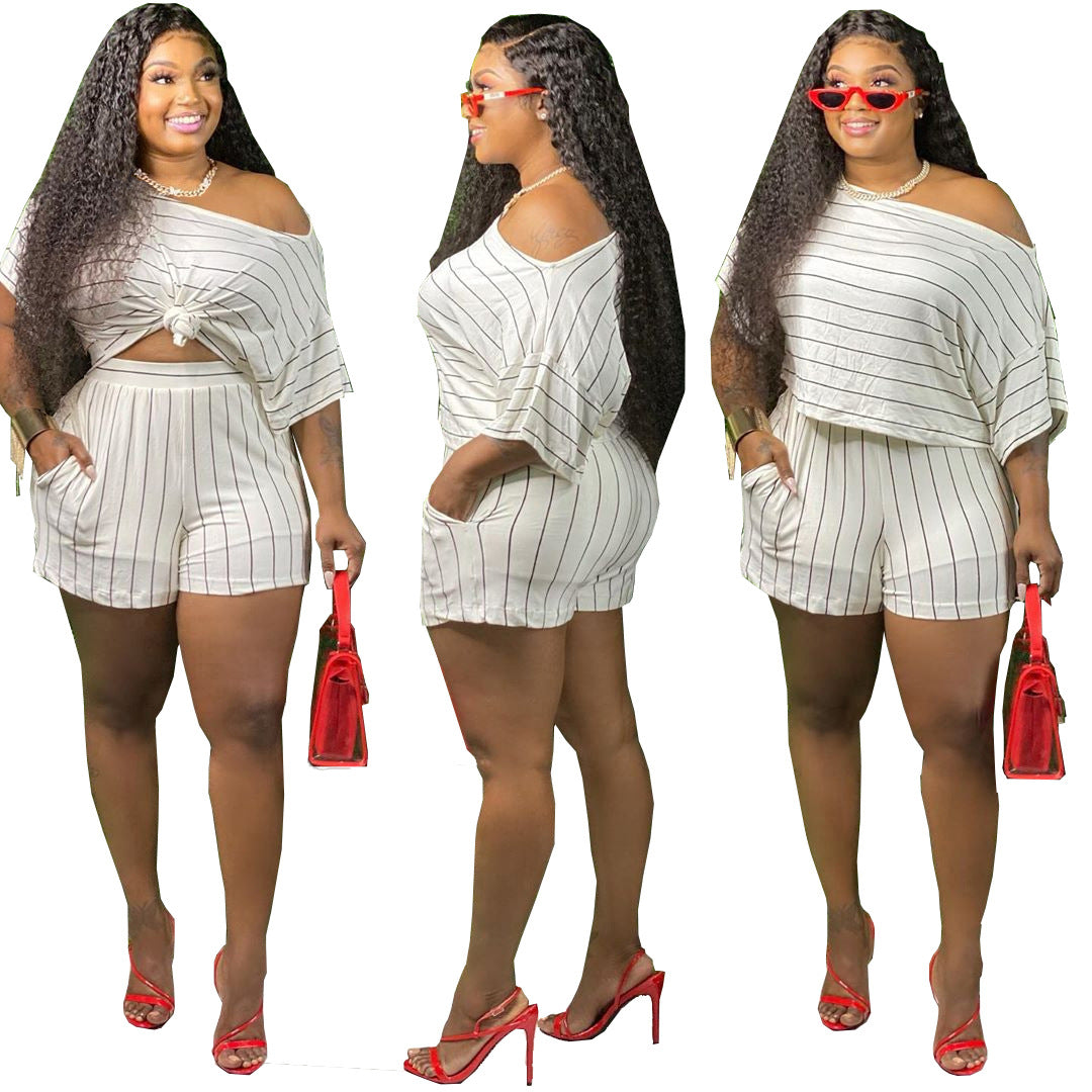 Fashion Striped Loose Two-piece Suit Women