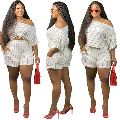 Fashion Striped Loose Two-piece Suit Women