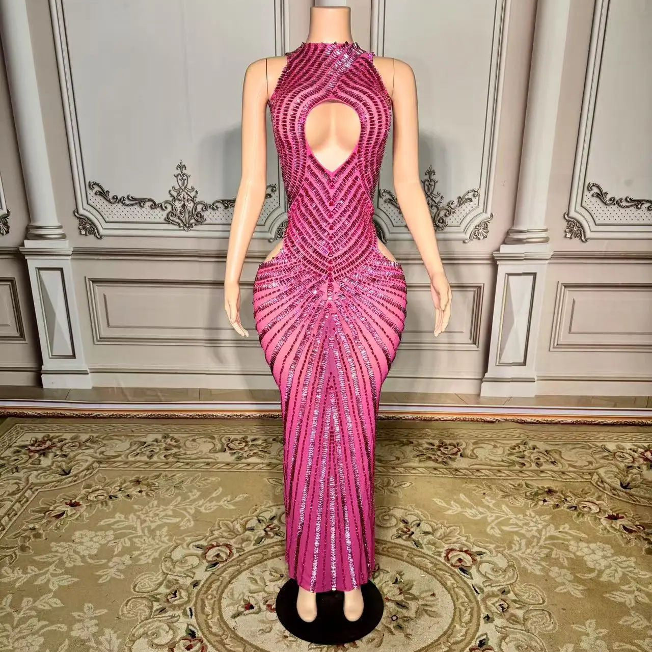 Womens Sexy Mesh Evening Gown