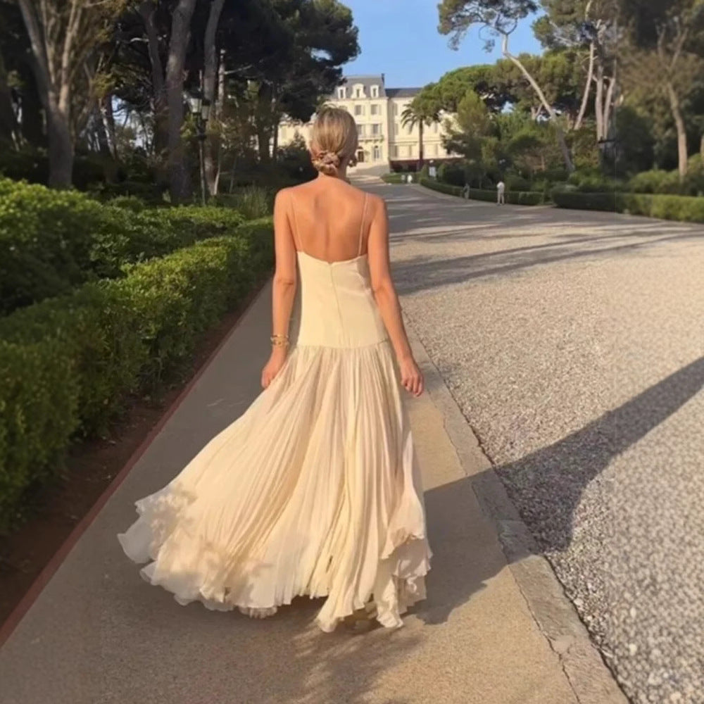Pleated French Vacation Style Dress