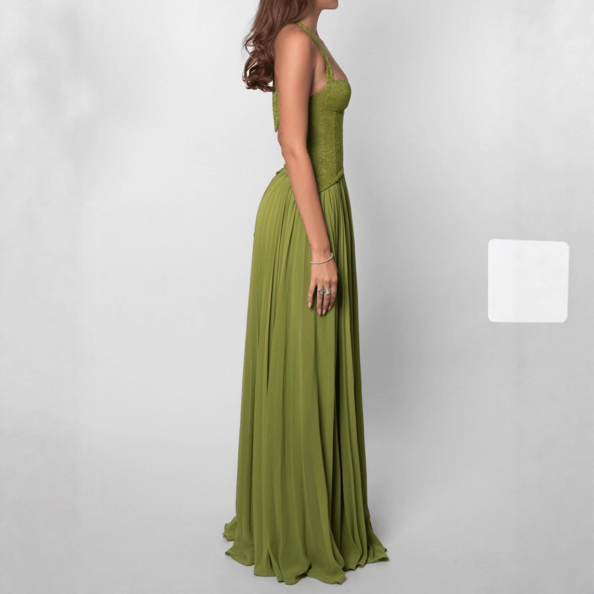 Womens Fashion Backless Halter-neck Low-cut Plunging Pleated Dress